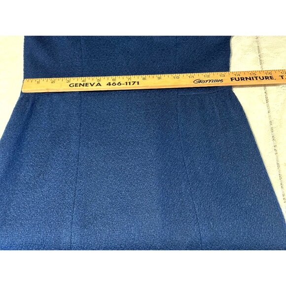 Dress Blue Midi Sheath Fitted Knit Cowl Long Sleeve Theatre Actress Doris Day - Picture 12 of 14